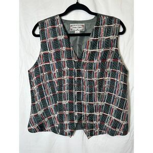 Jonathan Martin Vintage Women's Silk Vest Size L Plaid Design Career
